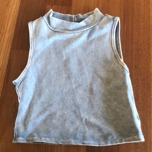 Mono b light blue distressed crop top